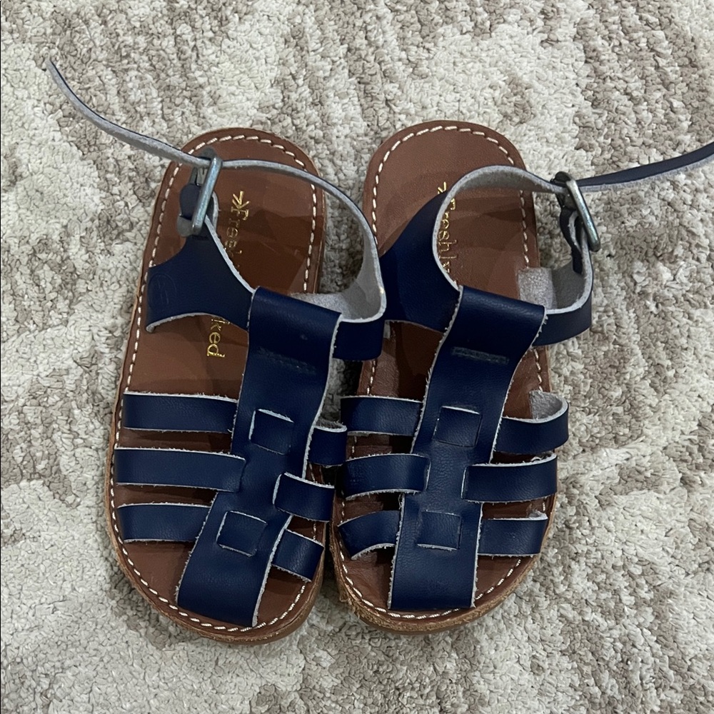 Freshly Picked Navy Leather Kids Fisherman Sandals